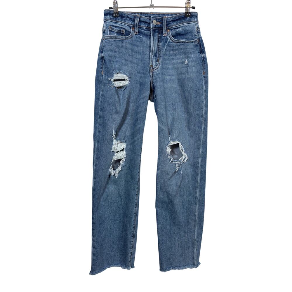 Old Navy O.G. Loose Jeans Womens 0 Blue High Rise Curvy Distressed Raw Hem